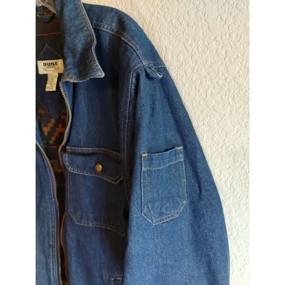 Vintage Men Duke 90s Y2k Western Blanket Lined Denim 100% Cotton Jacket Size M *